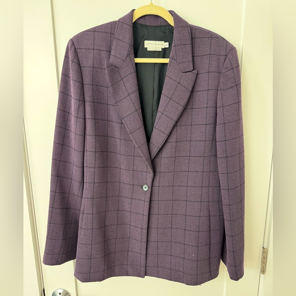 Vintage Garfield & Marks Blazer - Purple Plaid Wool Blend, Made in USA, Like NEW